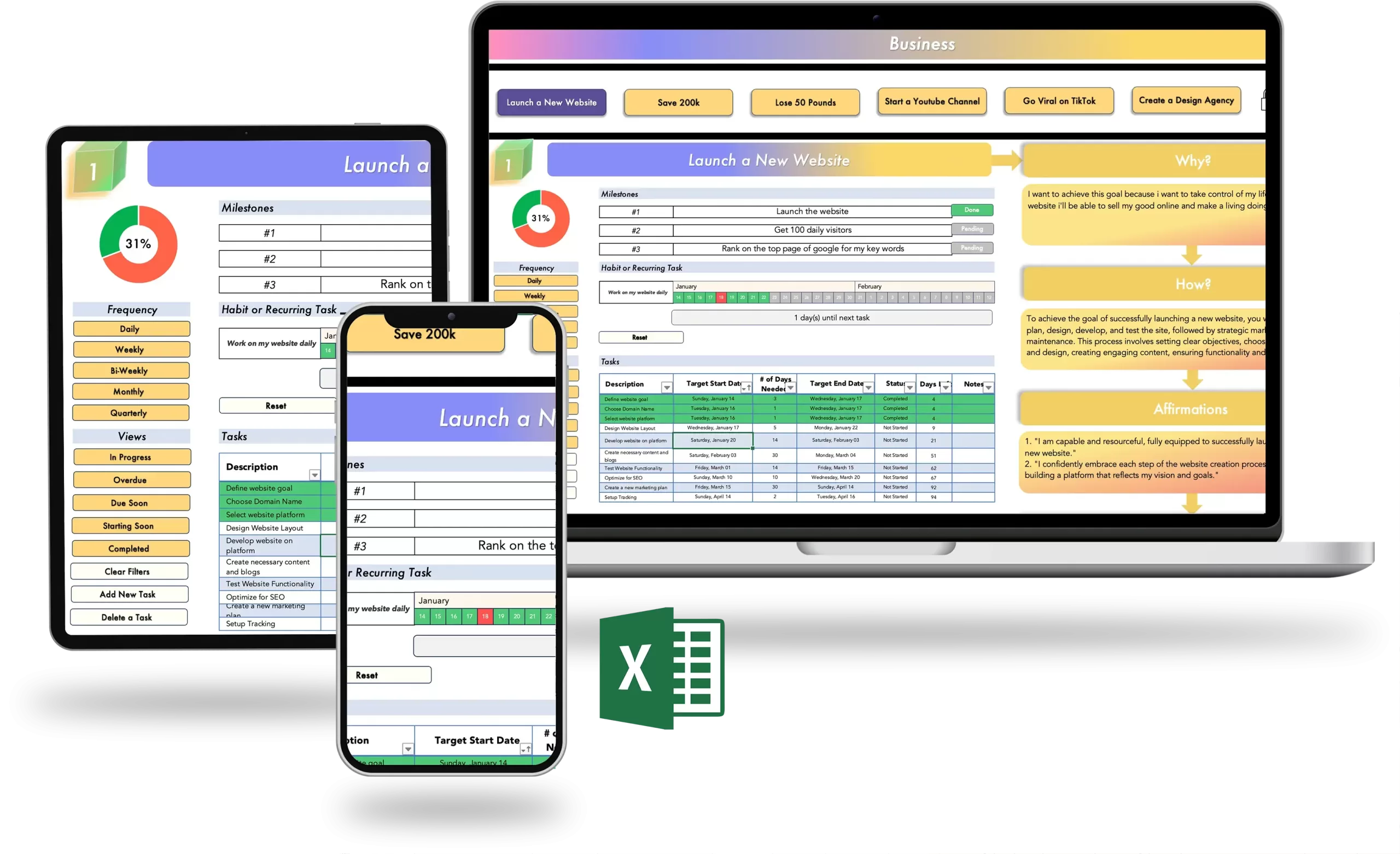 Automated Goal Planner and Tracker_tablet macbook phone excel